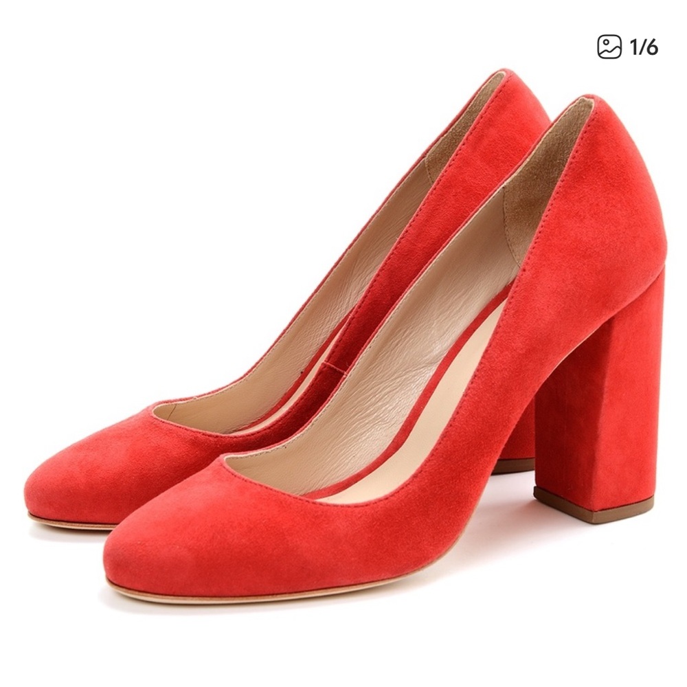 Loeffler Randall Round Toe Block Heel Red Suede Pumps Size 6.5 US